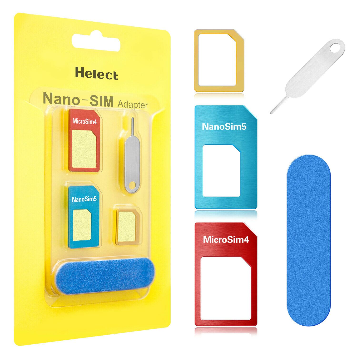 Helect Sim Card Adapter 5-in-1 Nano & Micro Sim Card Adapter Kit Converter