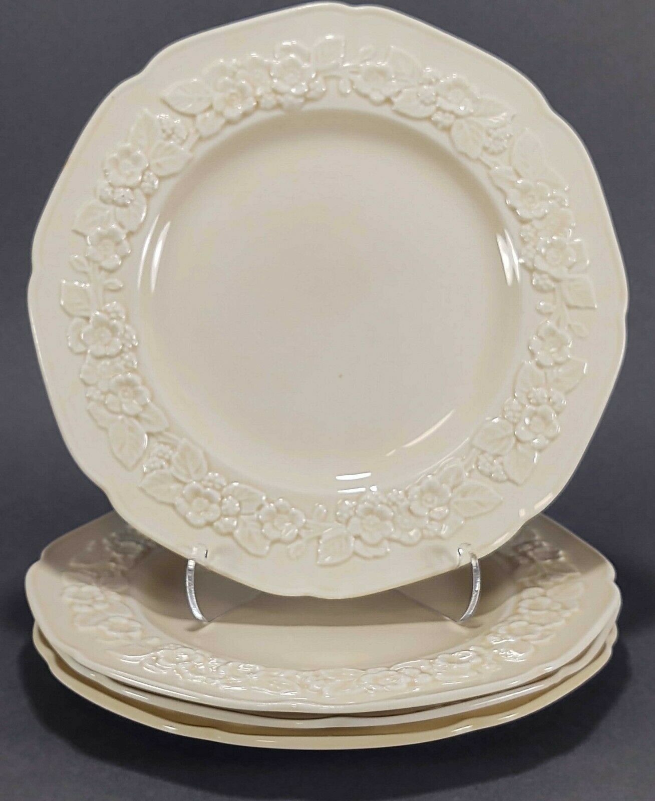 Crown Ducal Plates Gainsborough Cream Embossed Rim 7" Dessert Pie Plates Set 4