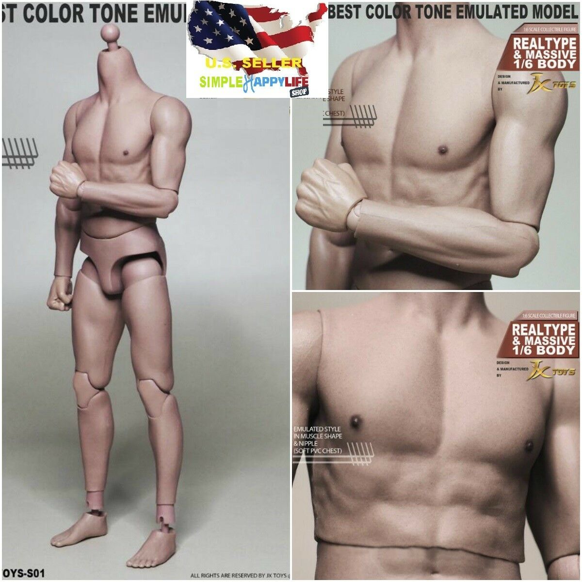 1/6 Male Muscular Body Jxtoys S01 Narrow Shoulder  12" Figure  Bruce Lee ❶usa❶