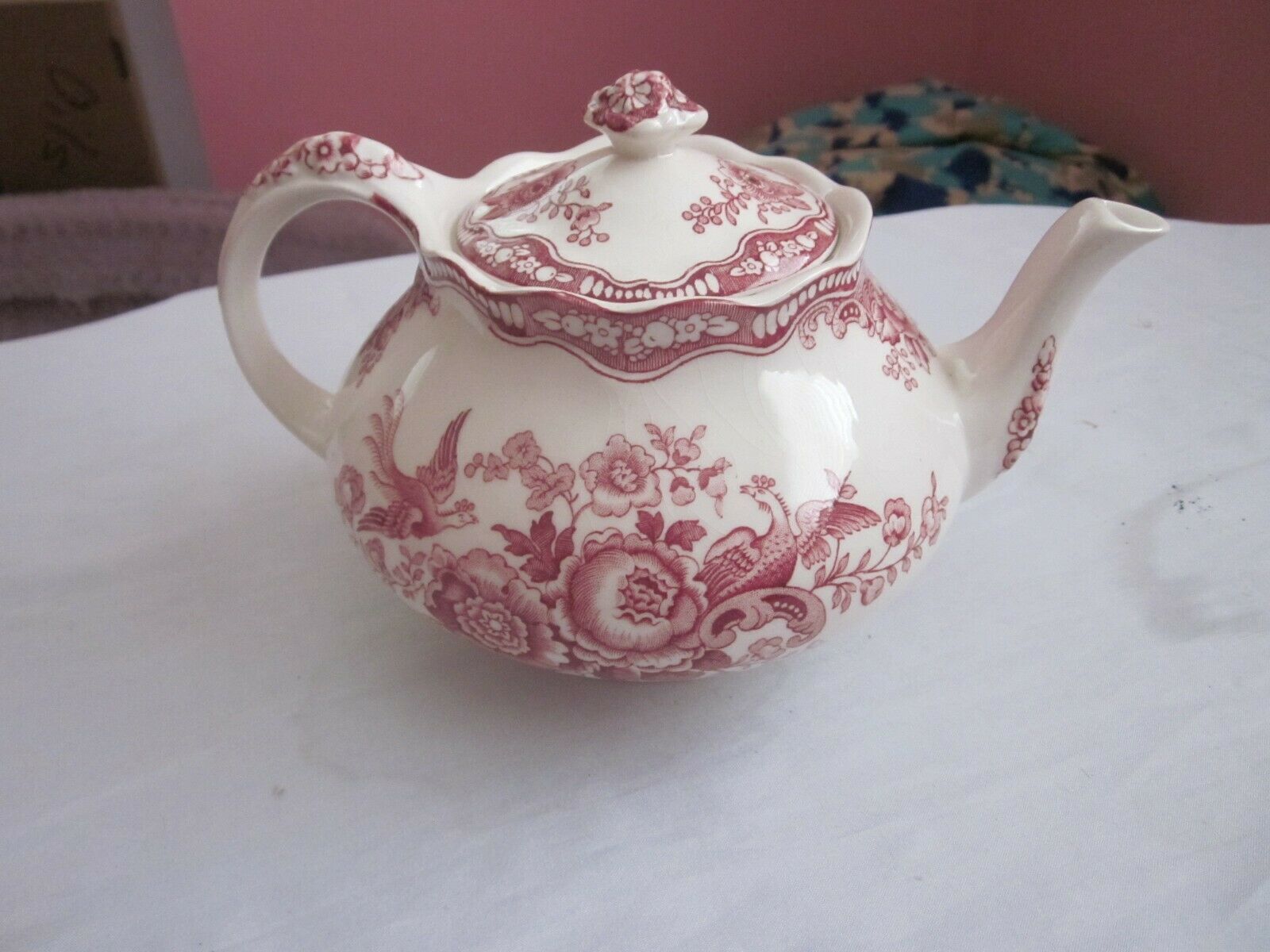 Old Bristol Crown Ducal England Pink/red  Tea Pot E.u.c.