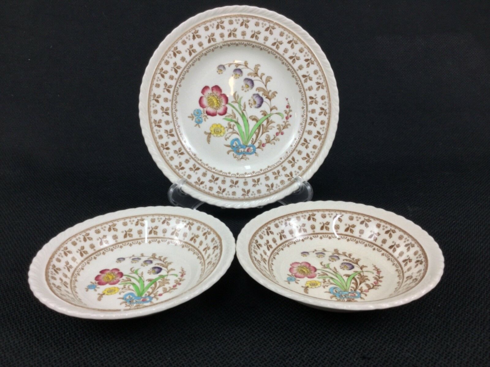 Crown Ducal Knutsford One 6 1/4" Bread Plate, 2 Fruit Bowls Brown Transferware