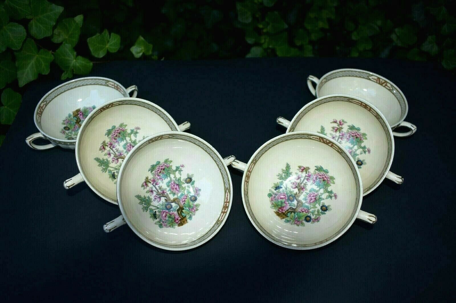 Crown Ducal Set #6 Bowls Orig Indian Tree Pattern Rare Double-handle Gold-leaf
