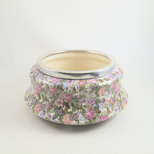 Victoria By Crown Ducal C1920s Chintz Epns Silverplate Lined Salad Bowl