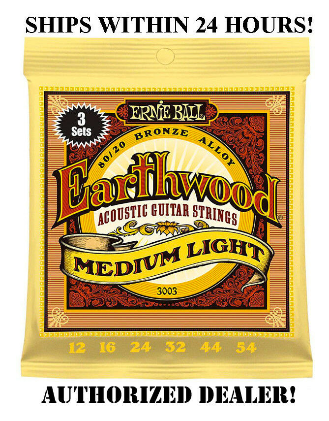 3 Sets Ernie Ball 2003 Earthwood Med Light Acoustic Guitar Strings 12-54 (3pack)